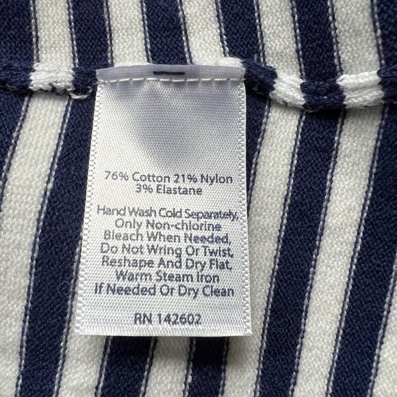 Sail To Sable Size L Navy & White Striped 3/4 Bell Sleeve Nautical Mini Dress - Picture 12 of 13